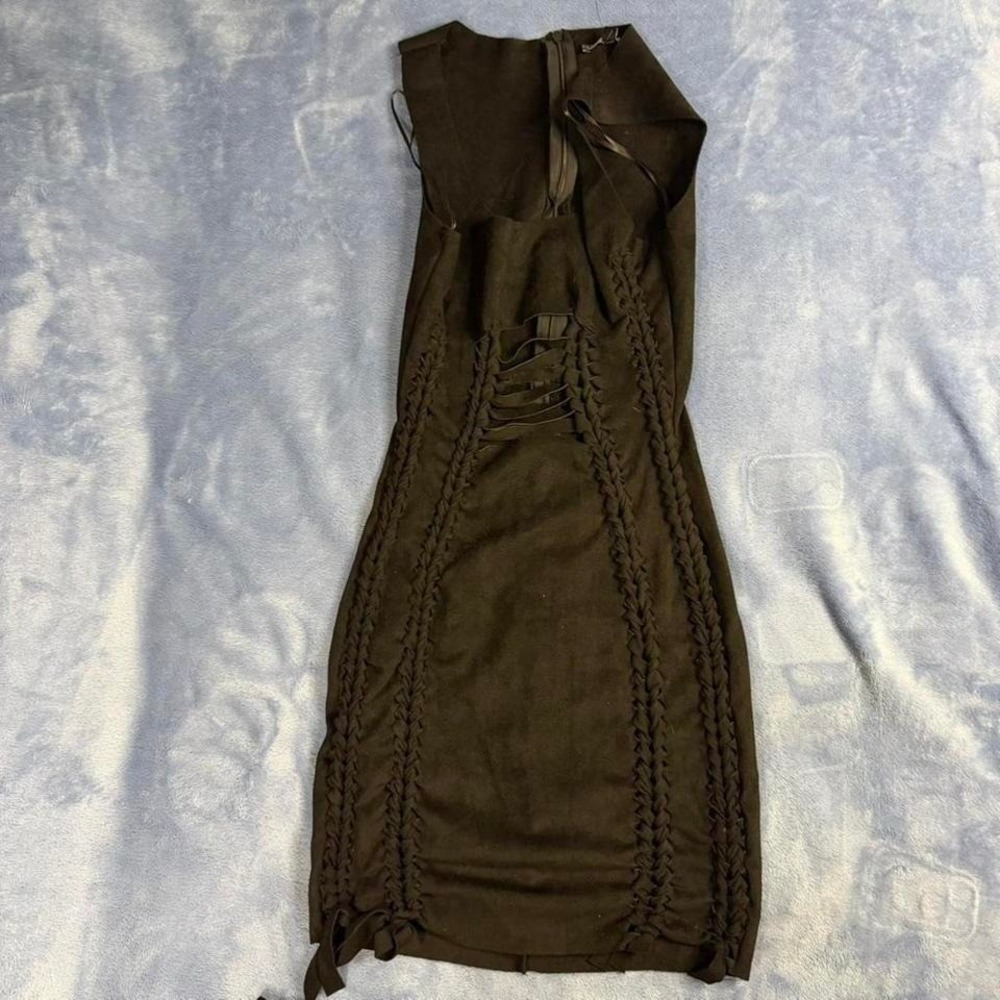 Black  suede bodycon dress with lace-up‎ detail new fashion nova size s